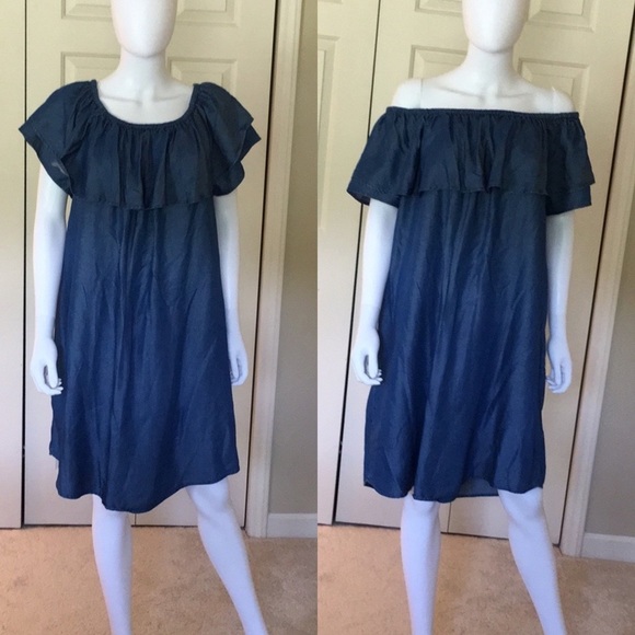 Falls Creek Off Shoulder Ruffled Chambray Dress. P/A894/2 - Picture 2 of 13